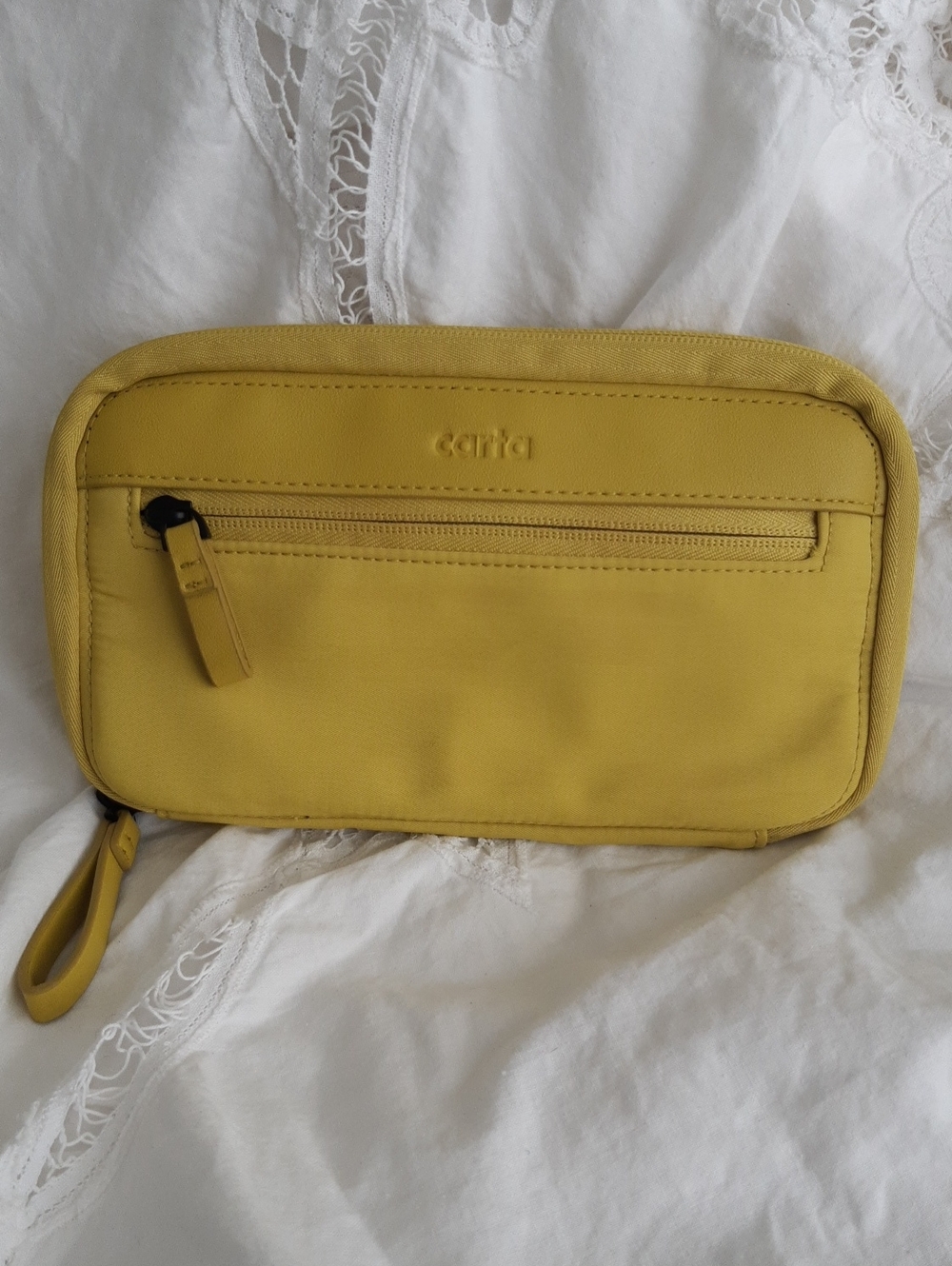 Corda Yellow Wristlet Clutch with Front Zip Pocket